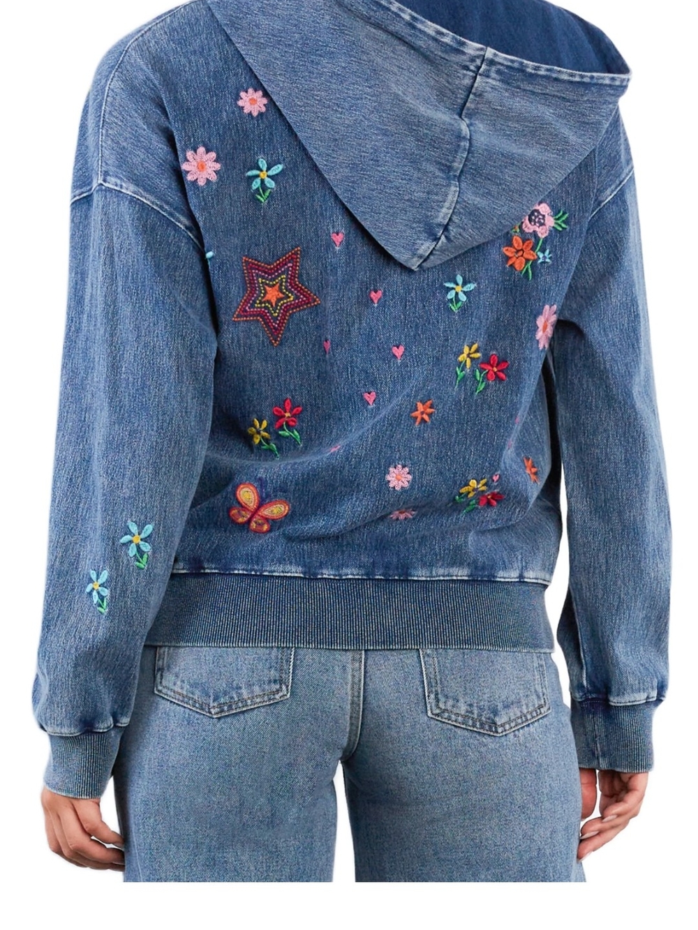 🌸💛Billy T  Embroidered Denim Zip-Up Hoodie Jacket - Picture 2 of 11
